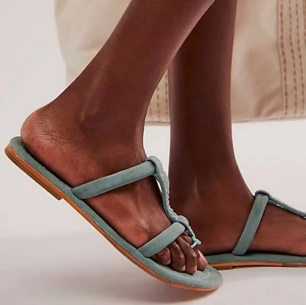 FREE PEOPLE Hadden Blue Green Slide Thong Sandle Size 8 - Picture 3 of 7